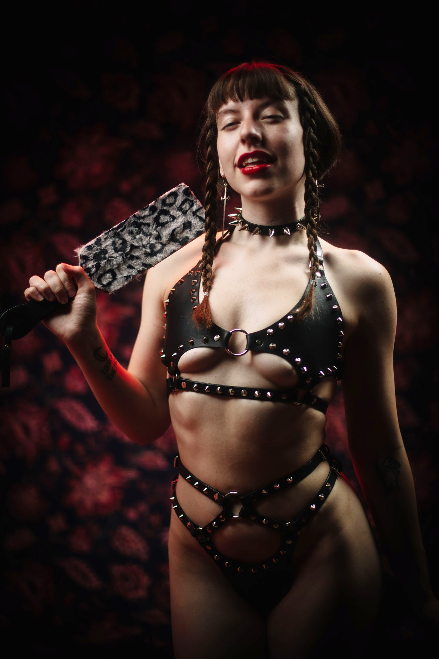 Studded spike cage cut out thong